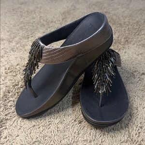 NWOT Fitflop Women Gold/Bronze Rumba Ombré  Bead Toe-Thong Sandals Size 7